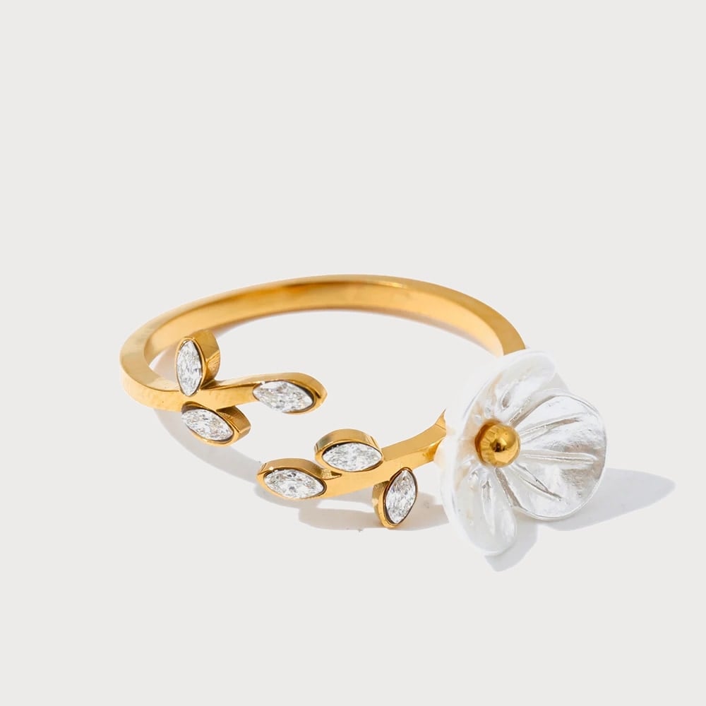 Bague ajustable fleur en acier inoxydable et zircone cubique — coloris Ajustable | Bloom × Blaze