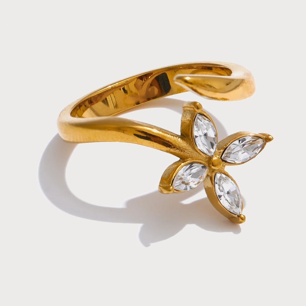 Bague fleur en acier inoxydable et zircones cubiques — coloris Ajustable | Bloom × Blaze