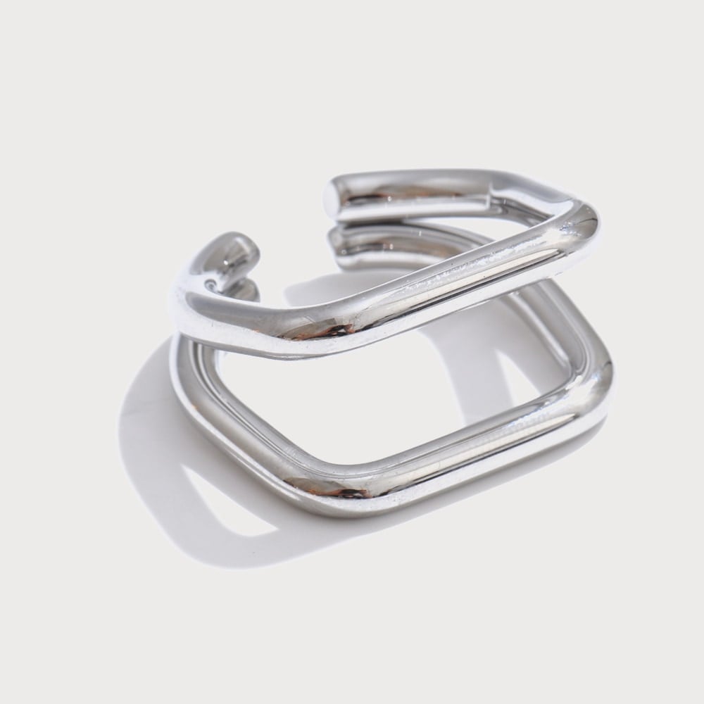 Bague ajustable double anneau géométrique carré en acier inoxydable | Bloom × Blaze