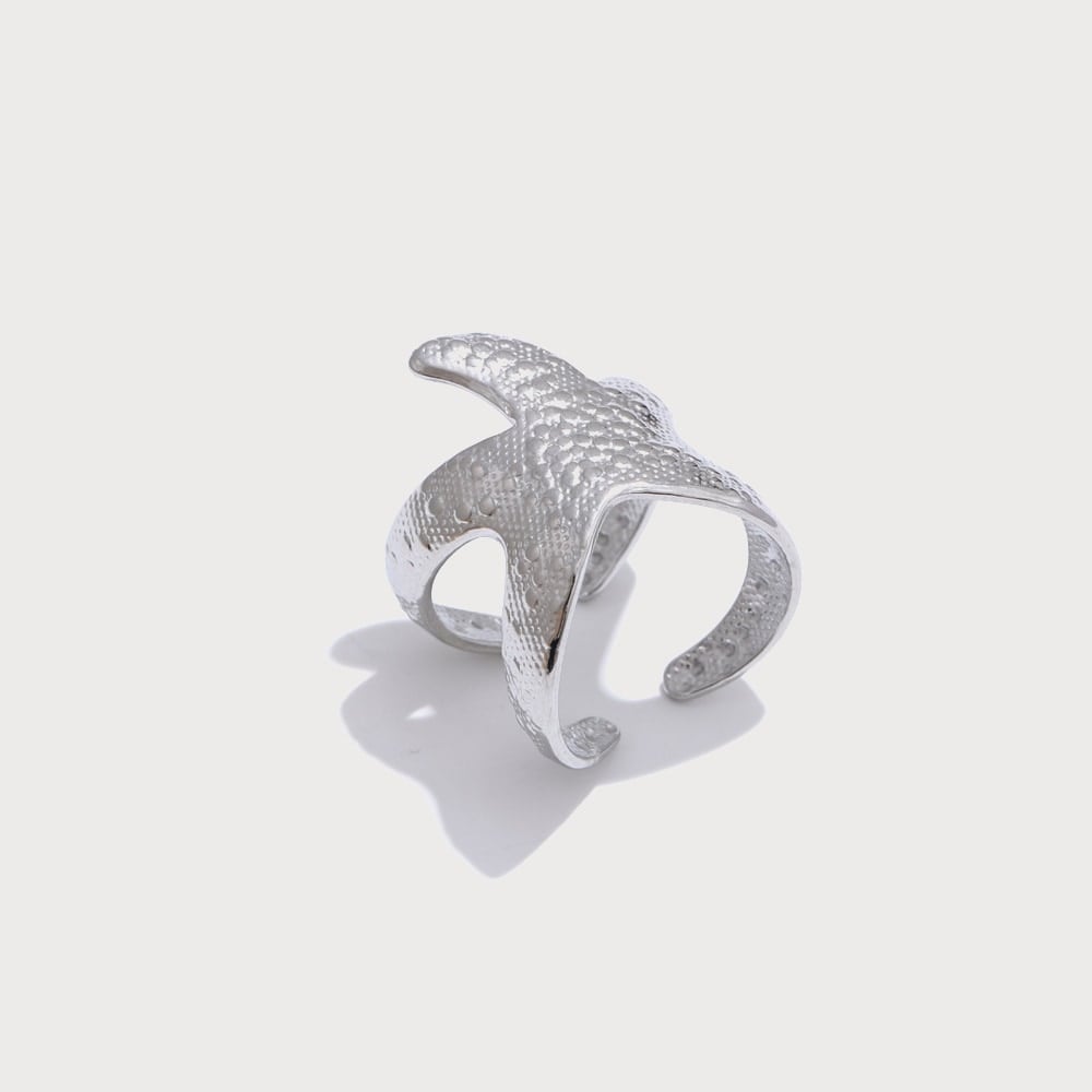 Bague ajustable étoile de mer martelée en acier inoxydable | Bloom × Blaze