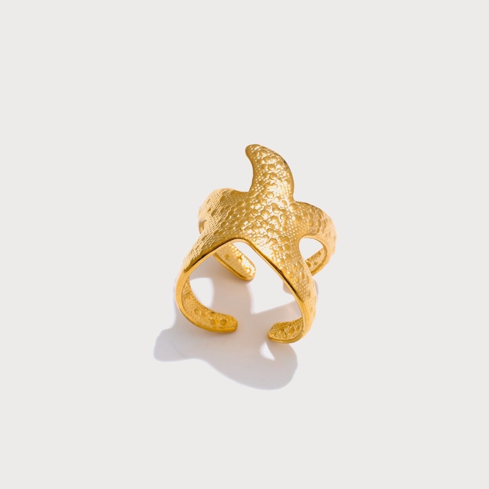 Bague ajustable étoile de mer martelée en acier inoxydable | Bloom × Blaze