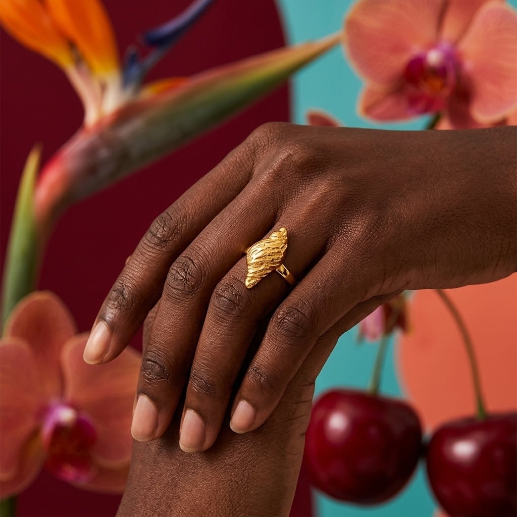 Bague ajustable conque en acier inoxydable doré porté | Bloom × Blaze