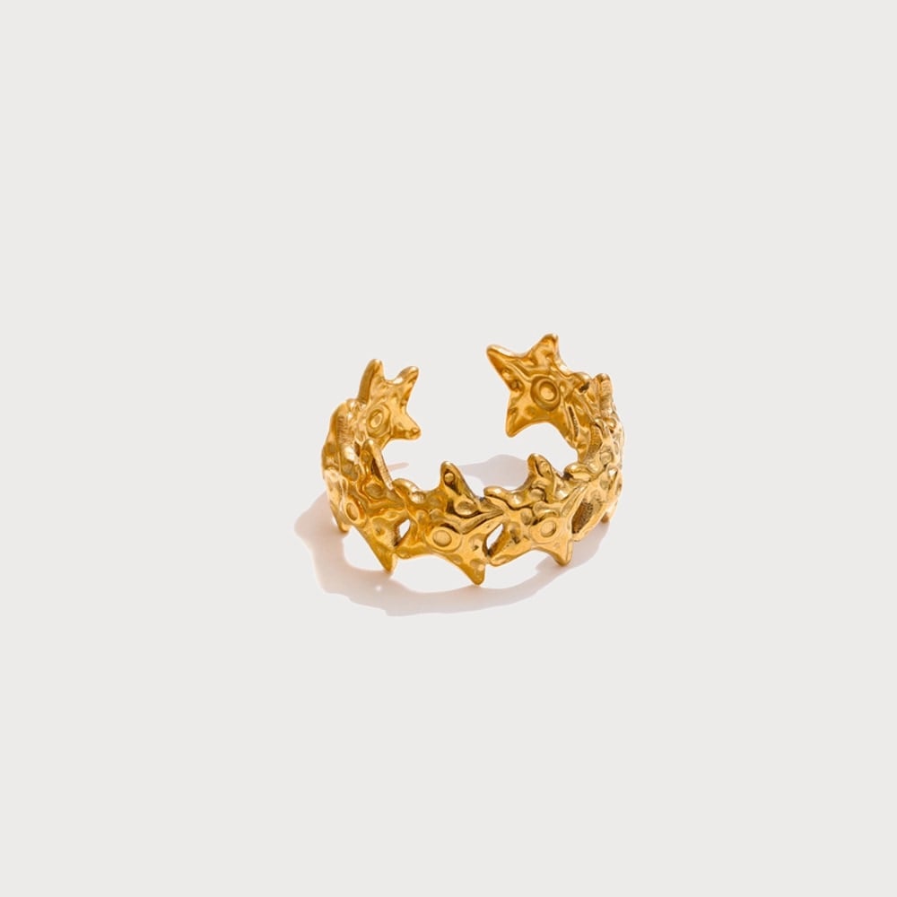Bague ajustable motifs marins en acier inoxydable doré | Bloom × Blaze