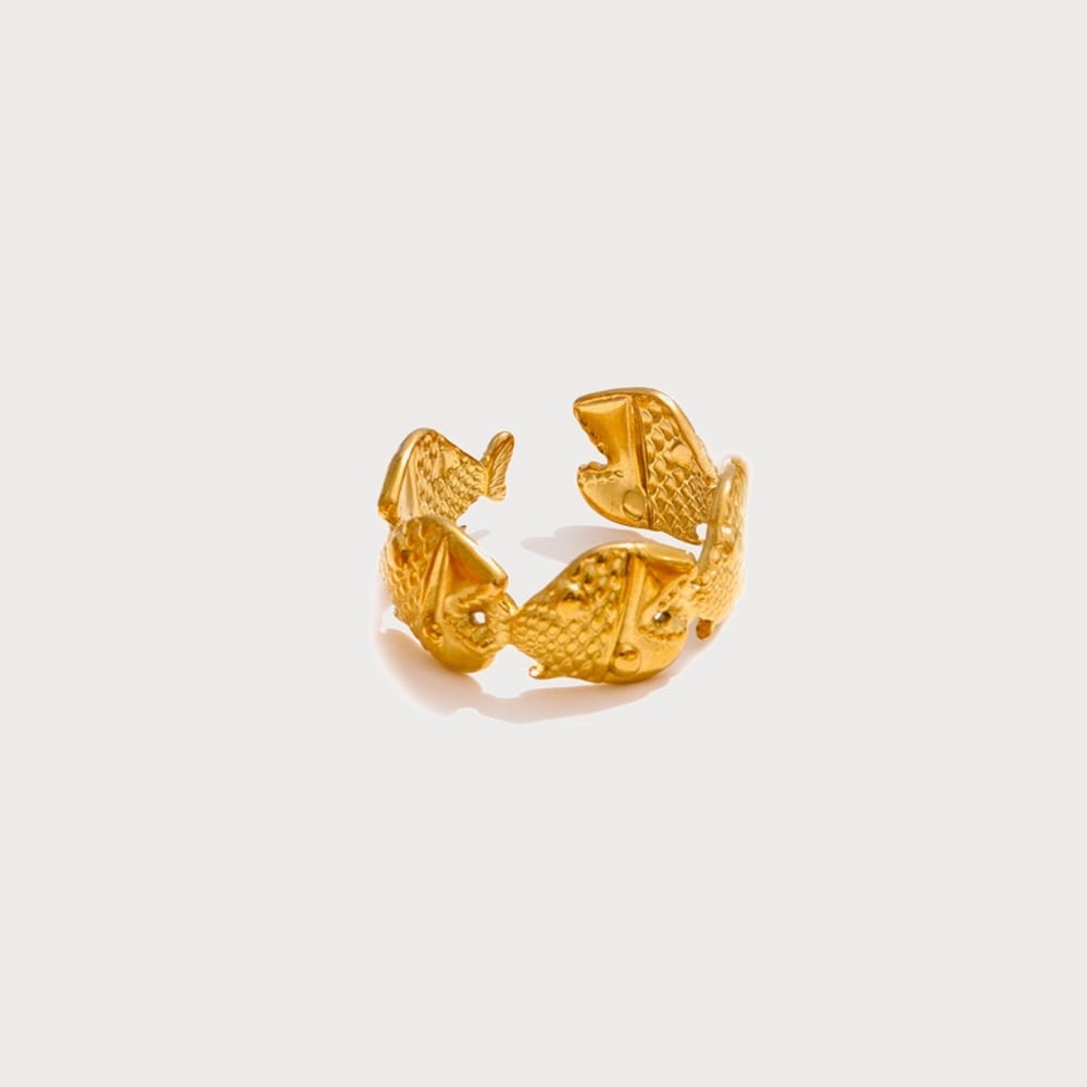 Bague ajustable motifs marins en acier inoxydable doré | Bloom × Blaze