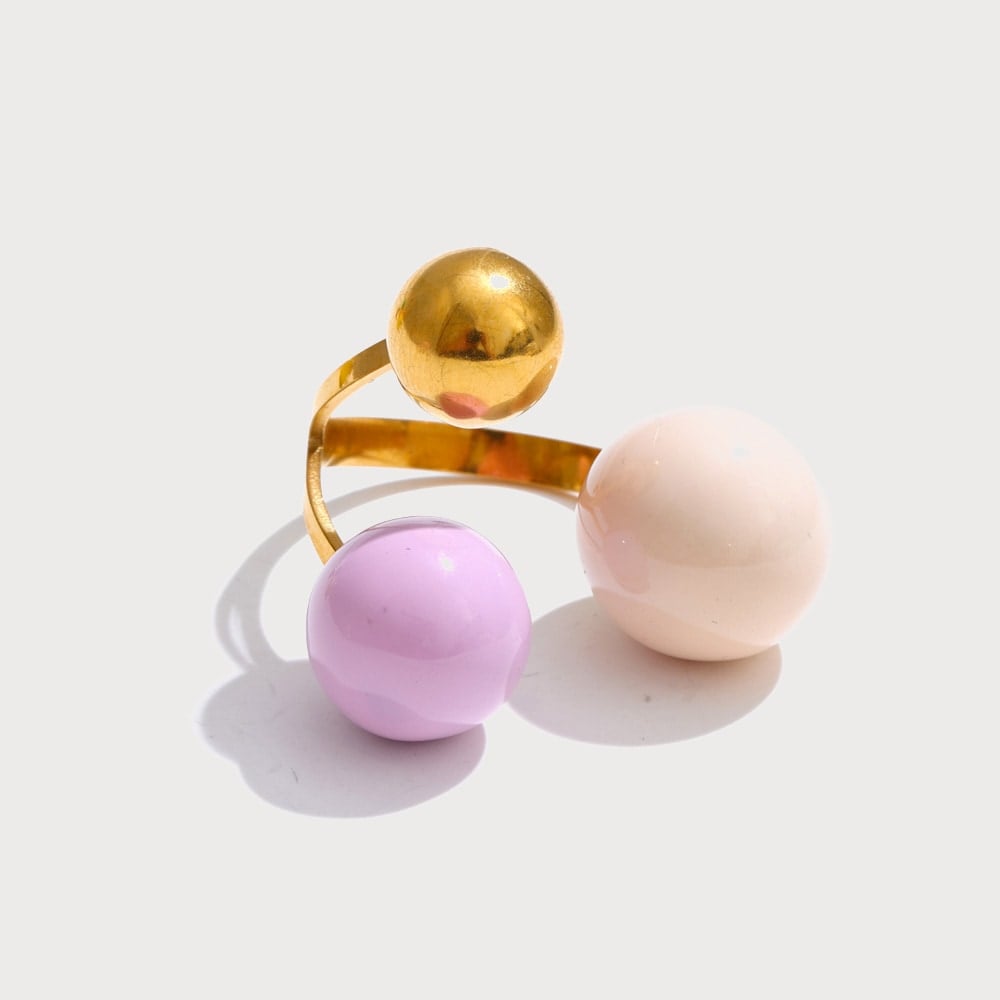 Bague ajustable à trois boules émaillées en acier inoxydable doré | Bloom × Blaze