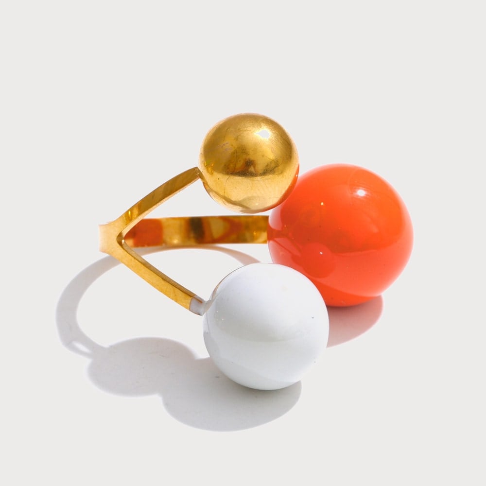 Bague ajustable à trois boules émaillées en acier inoxydable doré | Bloom × Blaze
