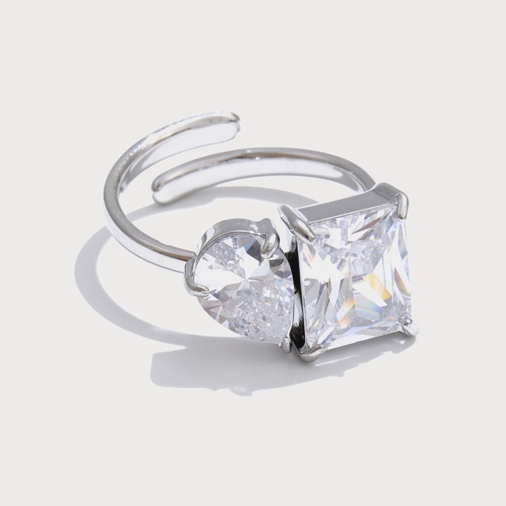 Bague ajustable toi et moi à deux zircones en acier inoxydable | Bloom × Blaze