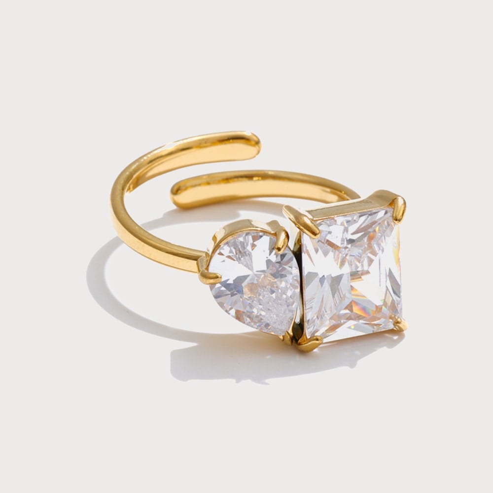 Bague ajustable toi et moi à deux zircones en acier inoxydable | Bloom × Blaze