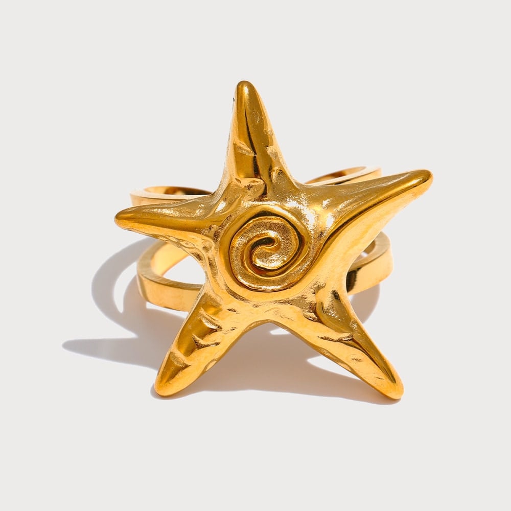 Bague ajustable étoile de mer en acier inoxydable doré | Bloom × Blaze
