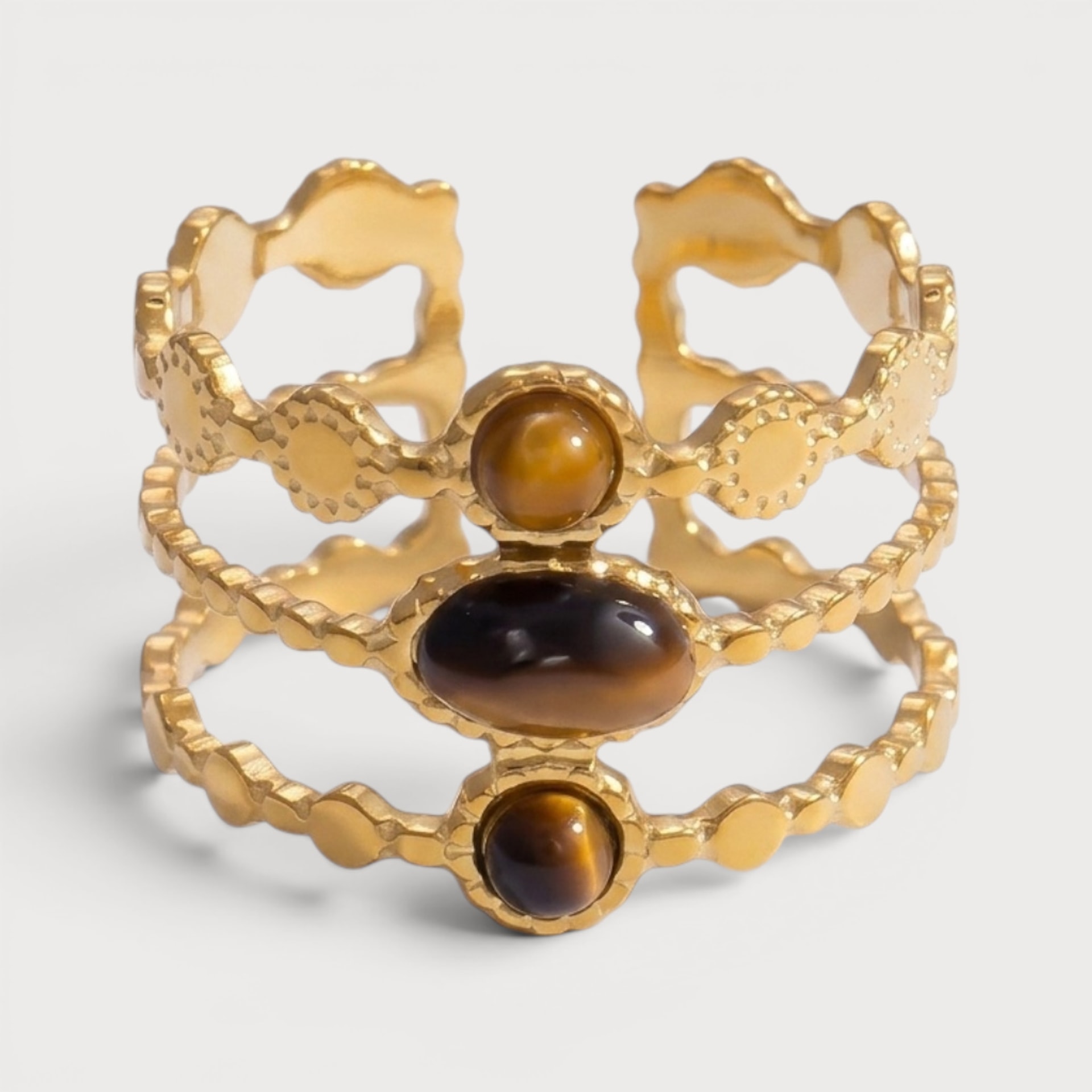 Bague à bandes et pierres en acier inoxydable doré — coloris Noir | Bloom × Blaze