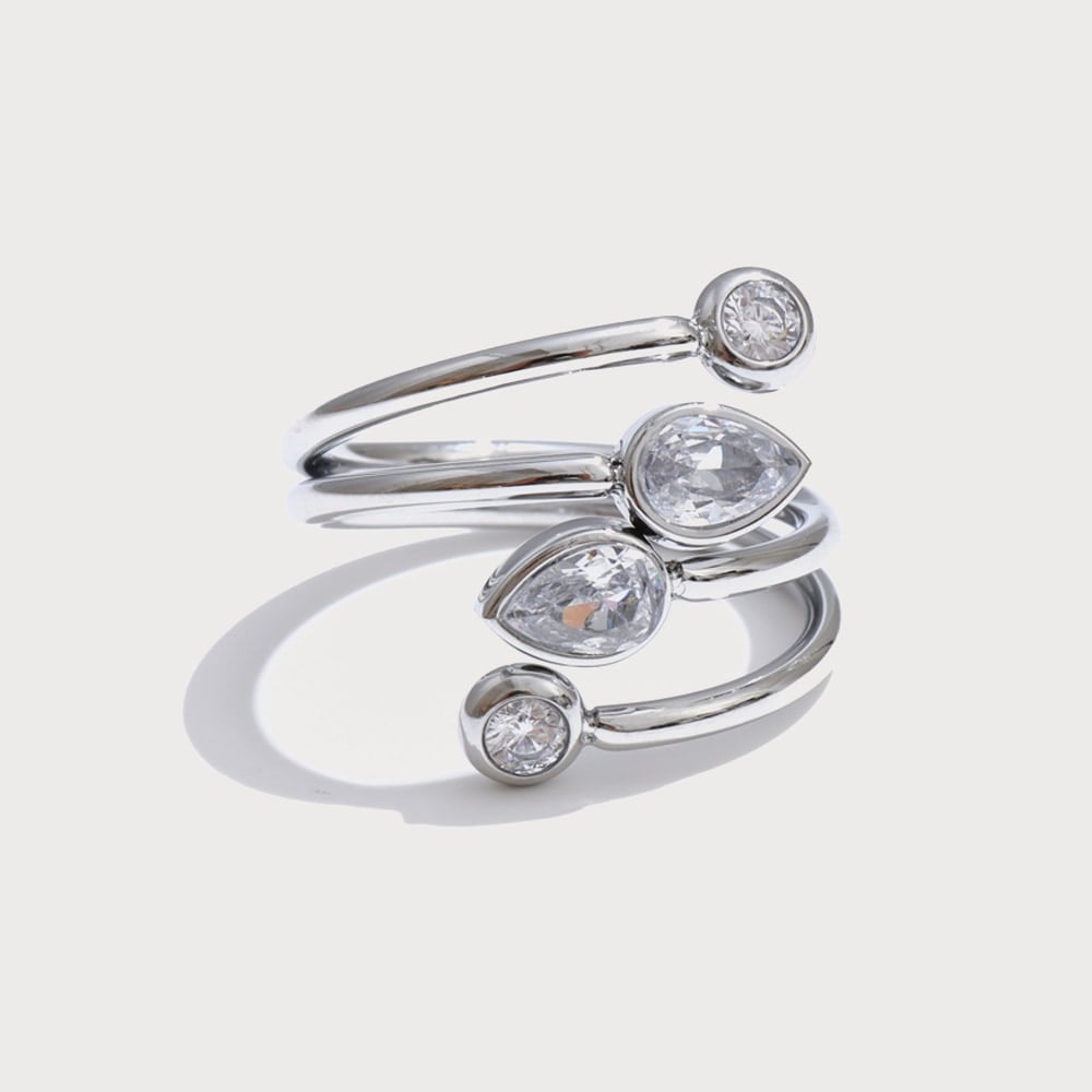 Bague spirale ajustable à zircones en acier inoxydable | Bloom × Blaze