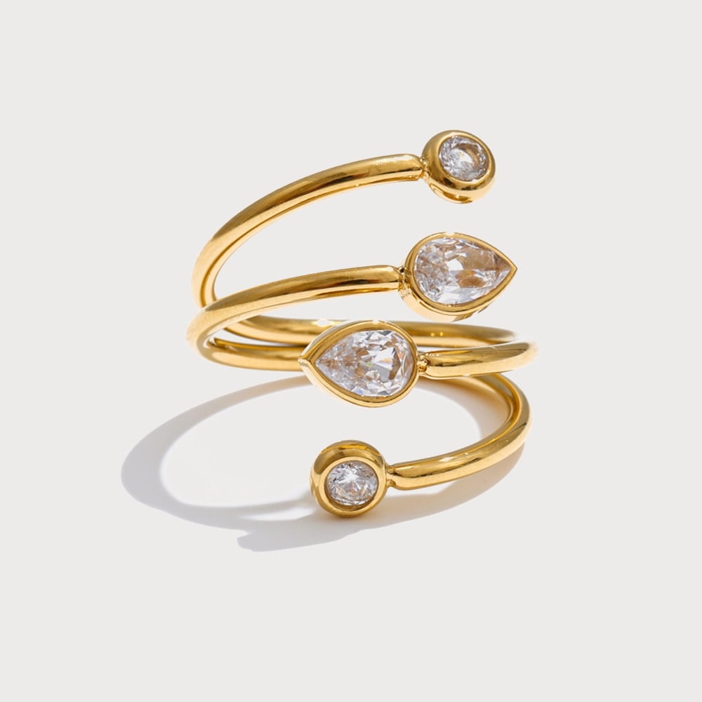 Bague spirale ajustable à zircones en acier inoxydable | Bloom × Blaze