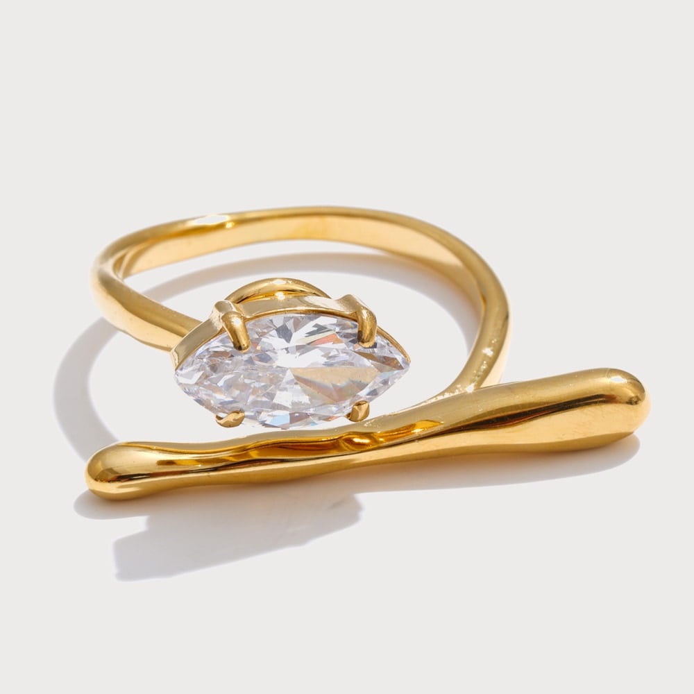 Bague ajustable jonc ouvert et zircone marquise en acier inoxydable | Bloom × Blaze