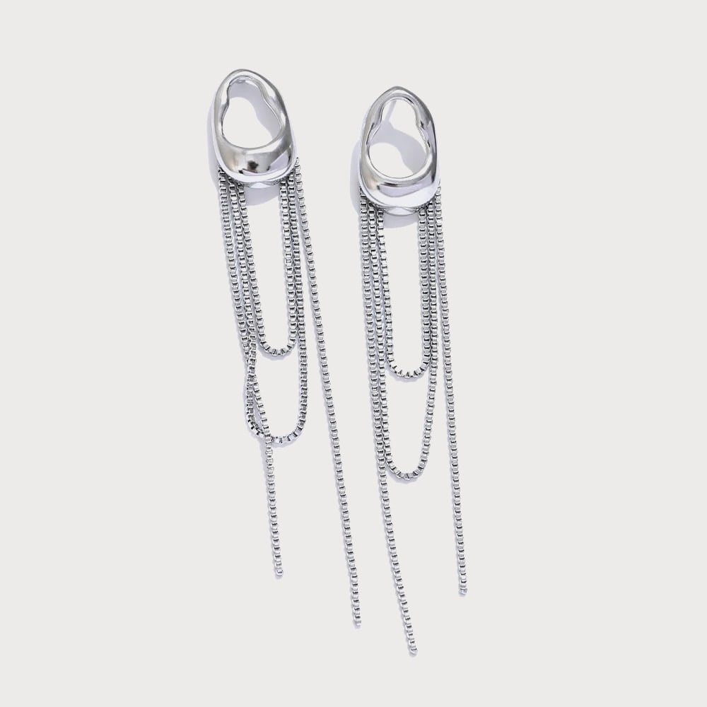Boucles d'oreilles pendantes chaînes et gland en acier inoxydable — coloris Argenté | Bloom × Blaze