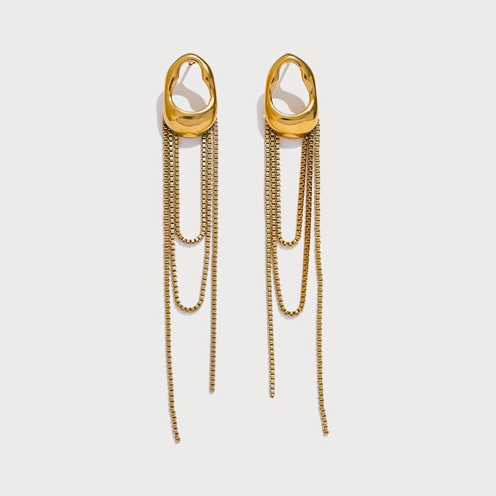 Boucles d'oreilles pendantes chaînes et gland en acier inoxydable — coloris Doré | Bloom × Blaze