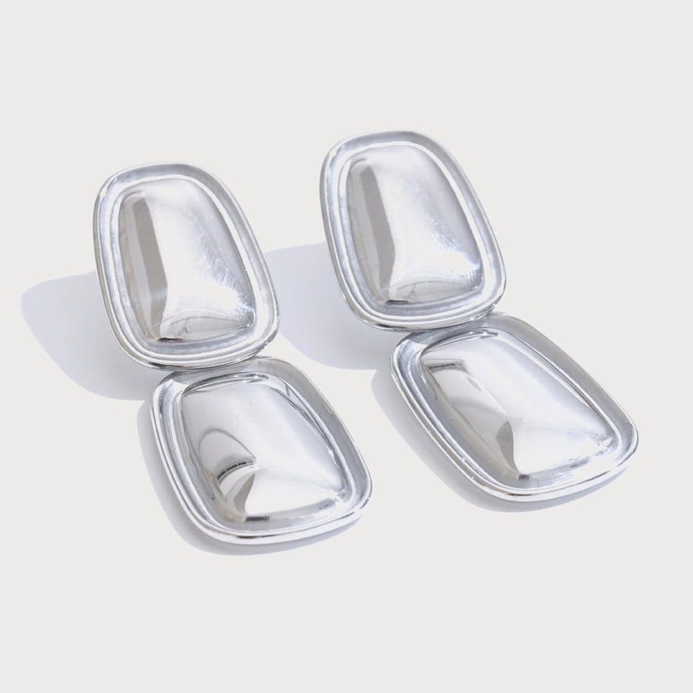 Boucles d'oreilles carrées rectangulaires en acier inoxydable — coloris Argenté | Bloom × Blaze