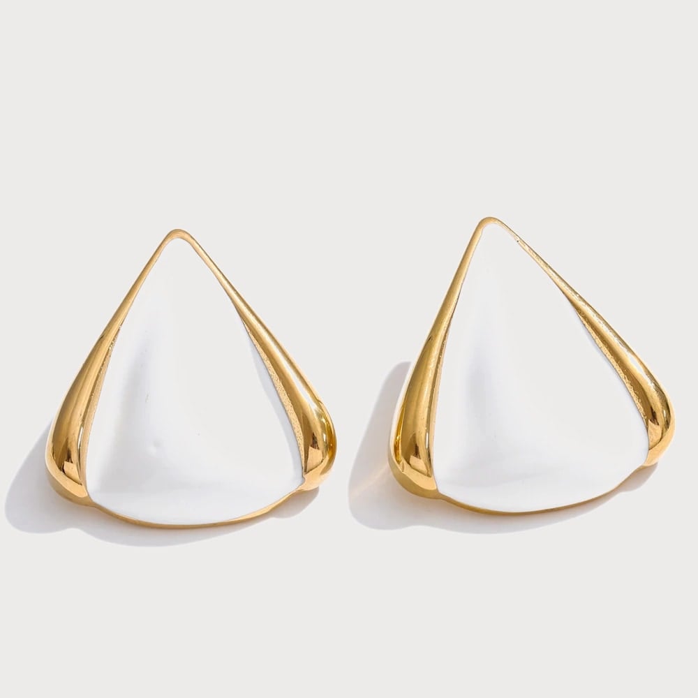 Boucles d'oreilles pendantes triangulaires en acier inoxydable — coloris Doré blanc | Bloom × Blaze