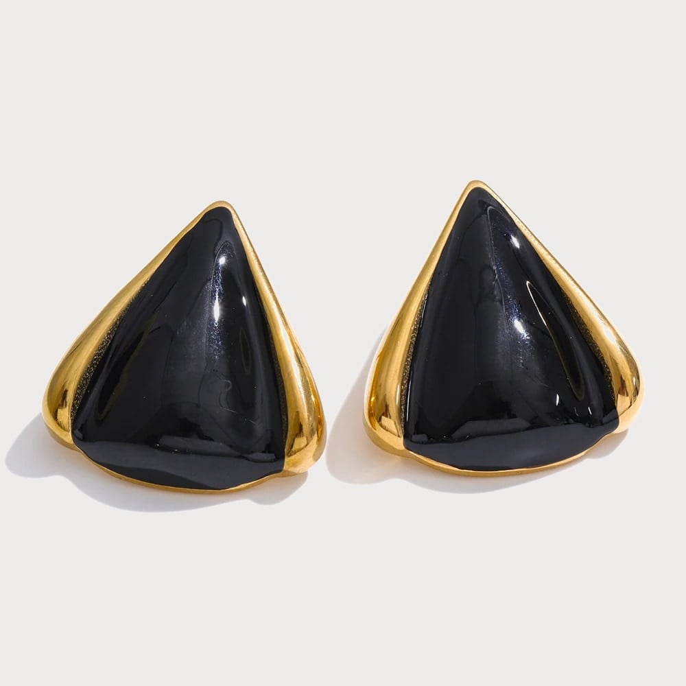Boucles d'oreilles pendantes triangulaires en acier inoxydable — coloris Doré noir | Bloom × Blaze