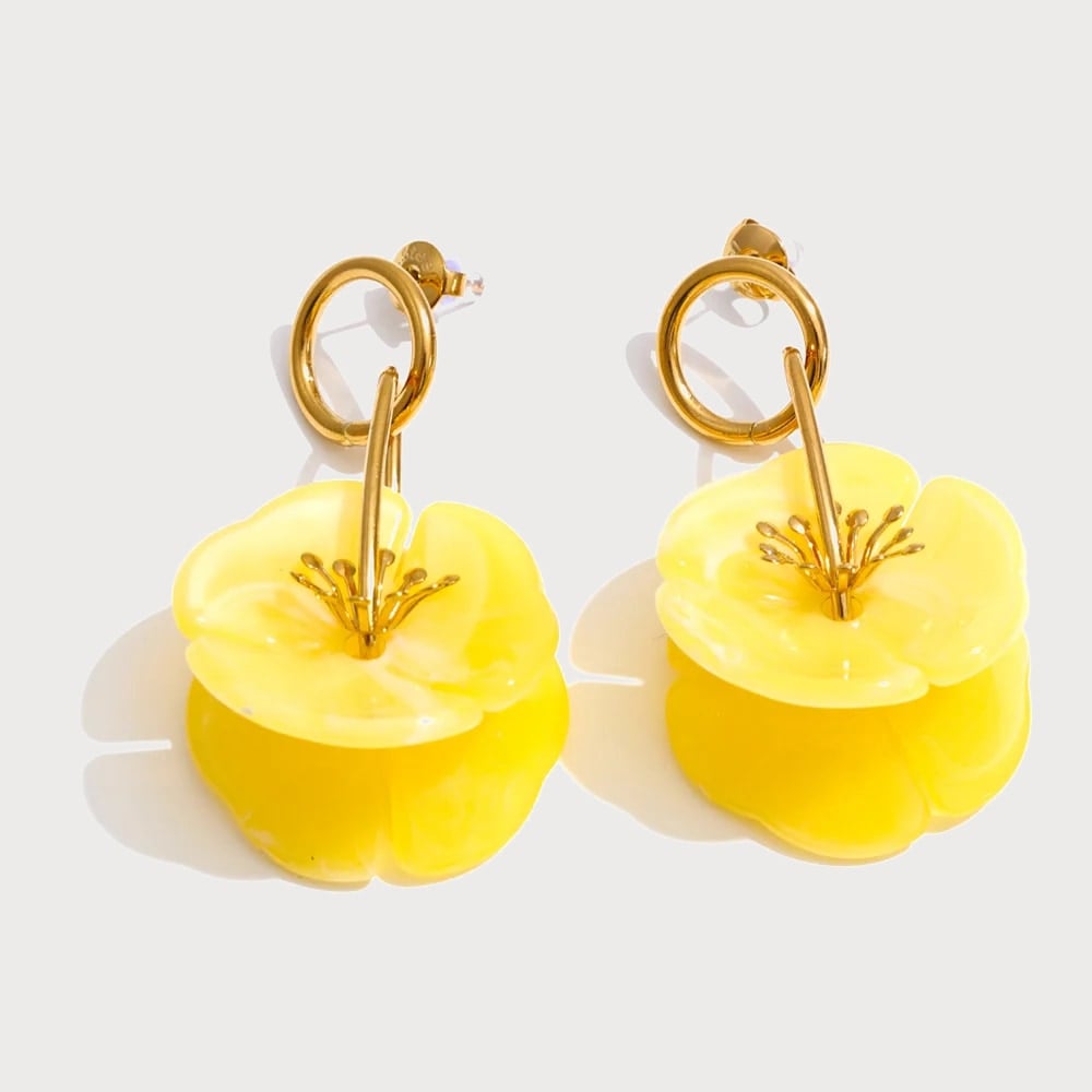 Boucles d'oreilles fleurs en acier inoxydable et résine — coloris Jaune | Bloom × Blaze