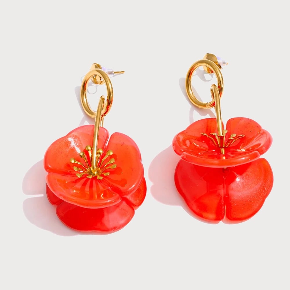 Boucles d'oreilles fleurs en acier inoxydable et résine — coloris Orange | Bloom × Blaze