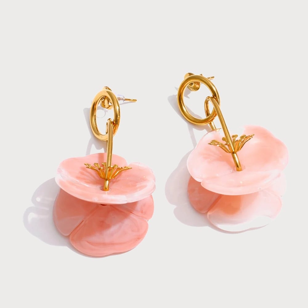 Boucles d'oreilles fleurs en acier inoxydable et résine — coloris Rose pêche | Bloom × Blaze