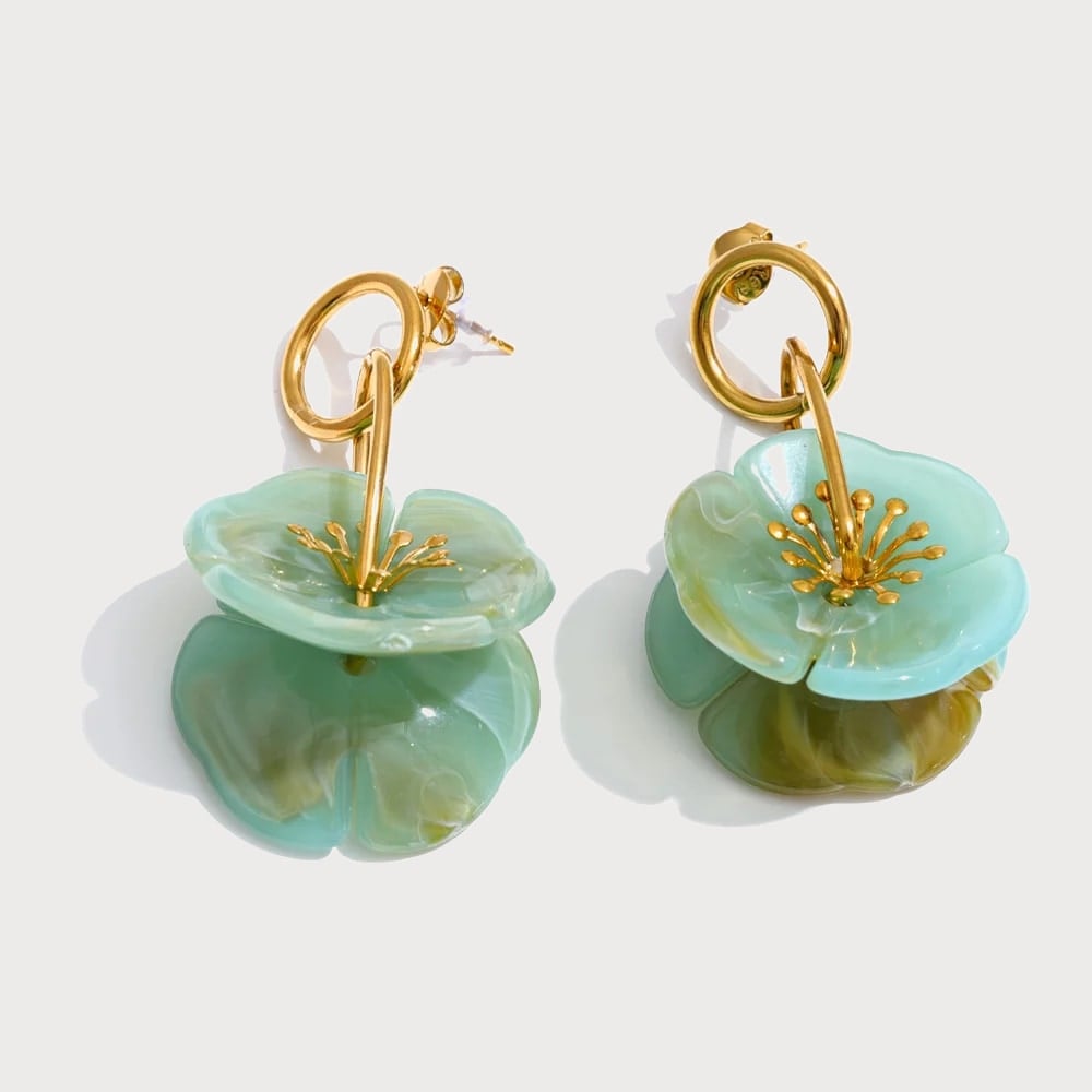 Boucles d'oreilles fleurs en acier inoxydable et résine — coloris Vert | Bloom × Blaze
