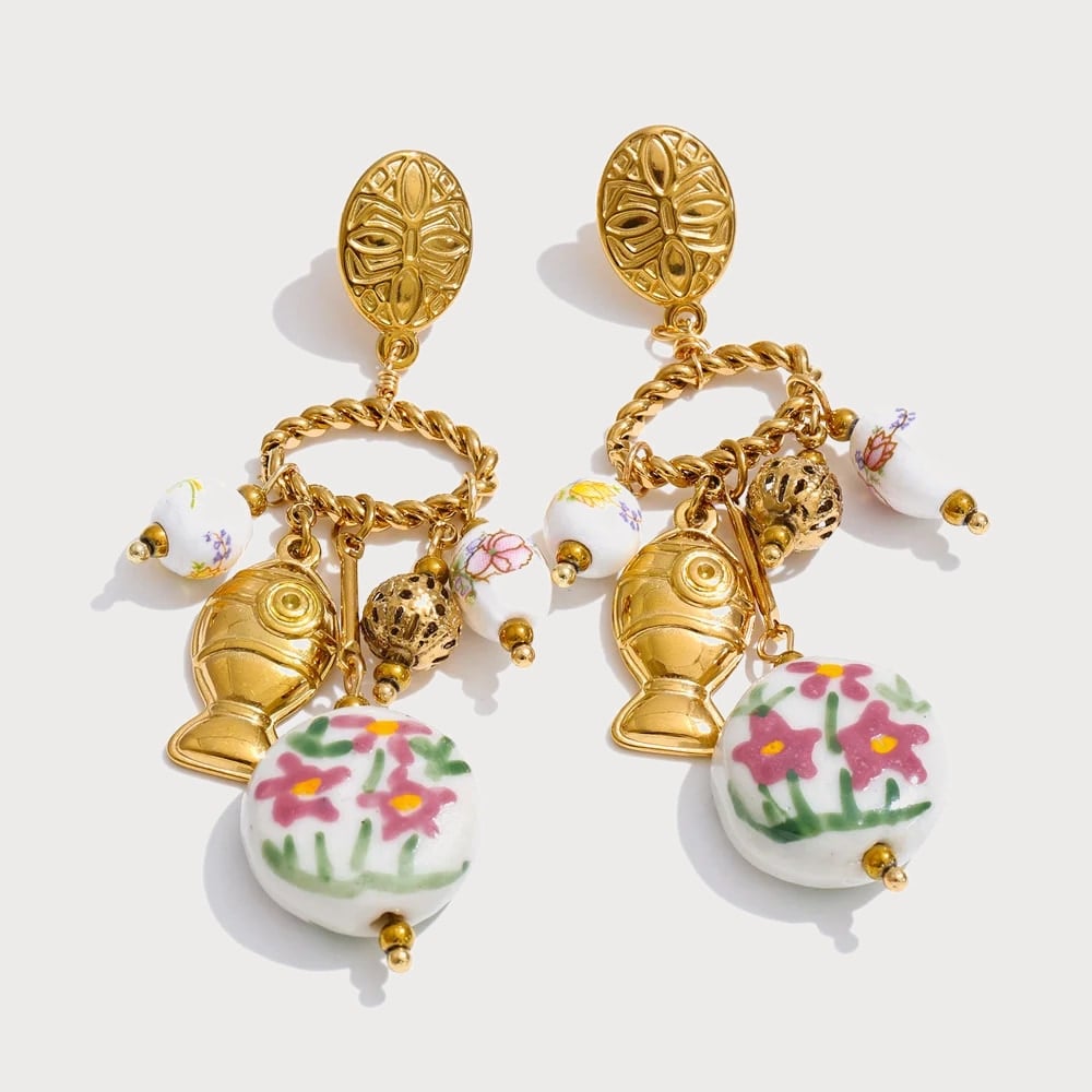 Boucles d'oreilles à breloques en acier inoxydable et céramique | Bloom × Blaze