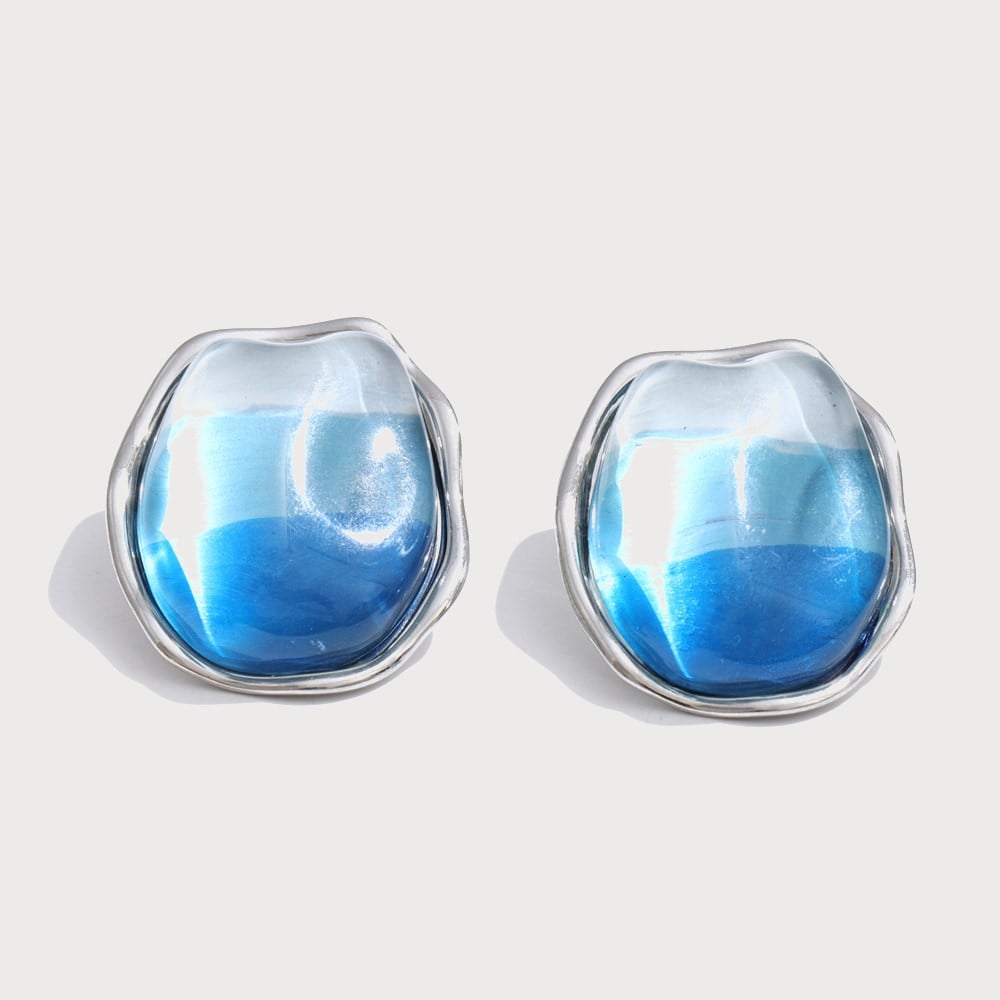 Boucles d'oreilles puces ovales en résine et acier inoxydable | Bloom × Blaze