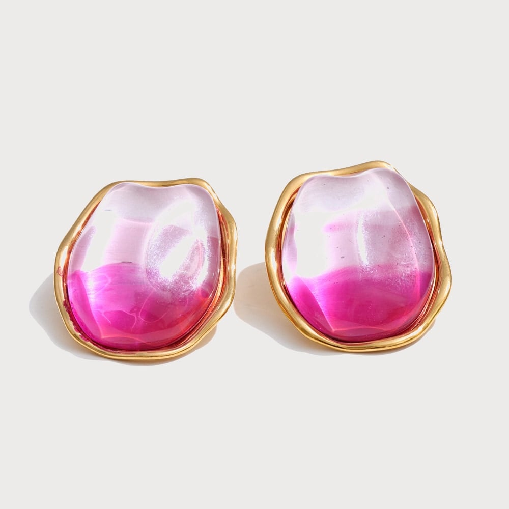 Boucles d'oreilles puces ovales en résine et acier inoxydable | Bloom × Blaze