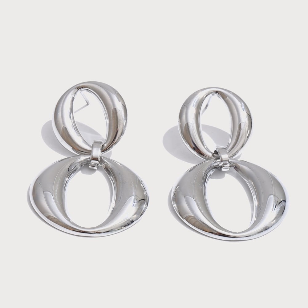 Boucles d'oreilles pendantes deux anneaux ovales en acier inoxydable | Bloom × Blaze