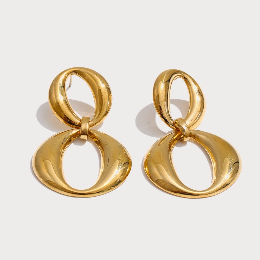 Boucles d'oreilles pendantes deux anneaux ovales en acier inoxydable | Bloom × Blaze