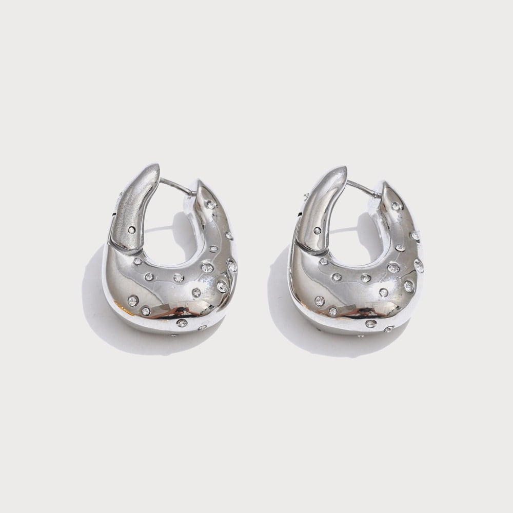 Boucles d'oreilles créoles bombées à zircone en acier inoxydable | Bloom × Blaze