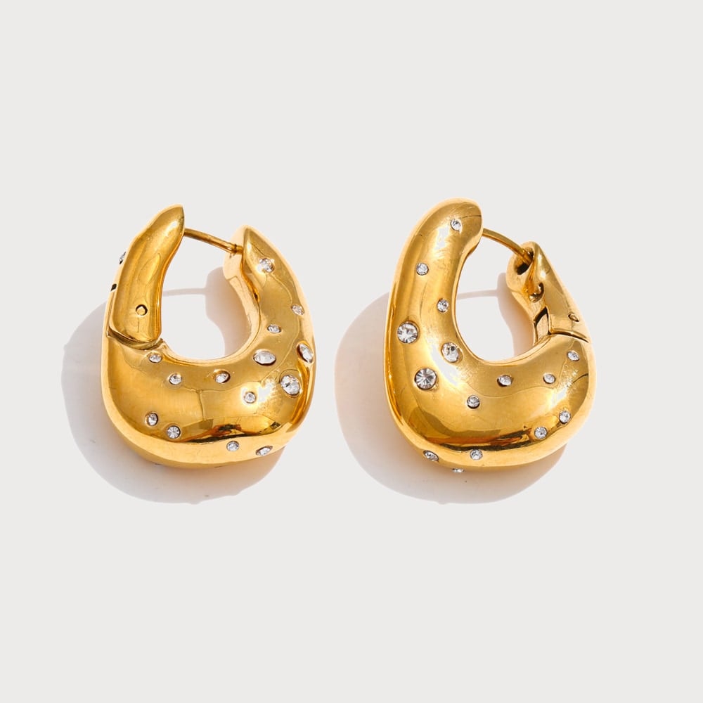 Boucles d'oreilles créoles bombées à zircone en acier inoxydable | Bloom × Blaze