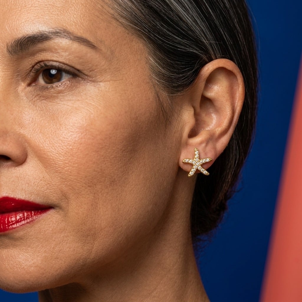 Boucles d'oreilles clous étoile de mer en acier inoxydable porté | Bloom × Blaze