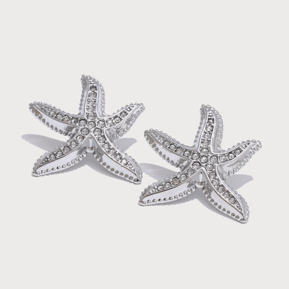 Boucles d'oreilles puces étoile de mer en acier inoxydable et zircone | Bloom × Blaze