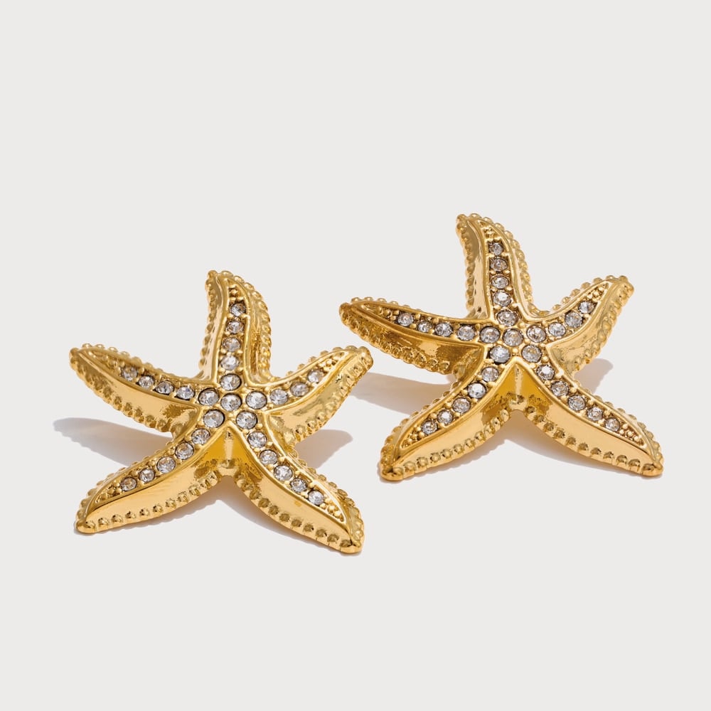Boucles d'oreilles puces étoile de mer en acier inoxydable et zircone | Bloom × Blaze