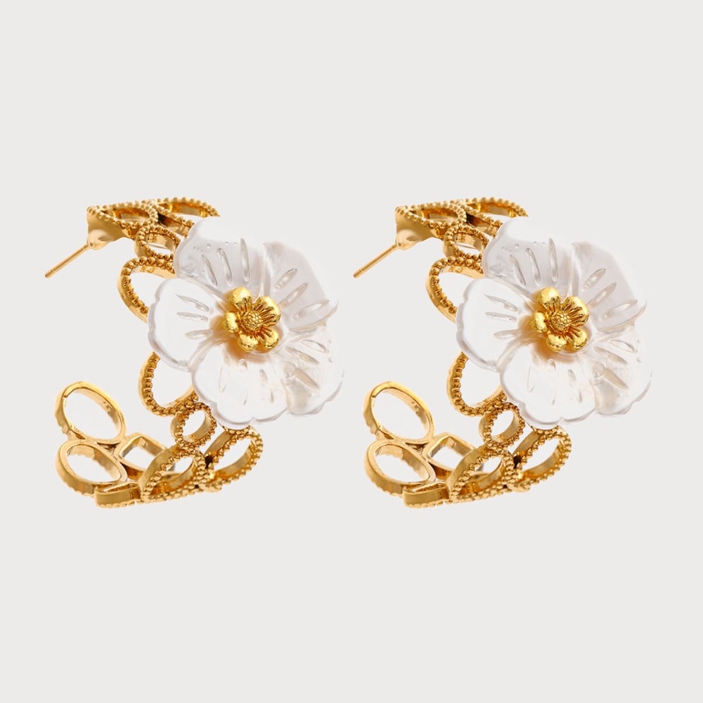 Boucles d'oreilles créoles fleur en résine et acier inoxydable doré | Bloom × Blaze