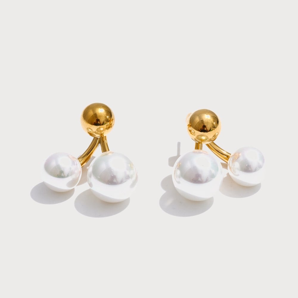 Boucles d'oreilles double perle de synthèse en acier inoxydable | Bloom × Blaze