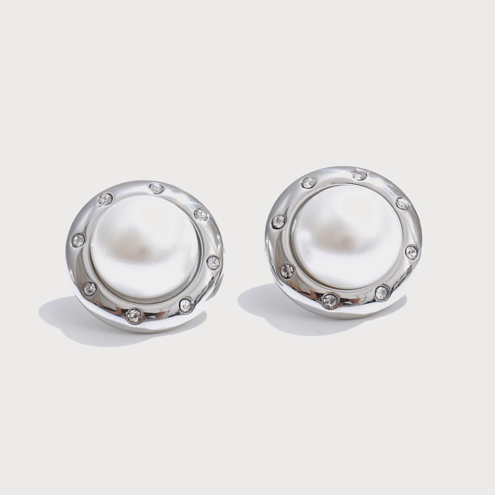 Boucles d'oreilles rondes perle et strass en acier inoxydable | Bloom × Blaze