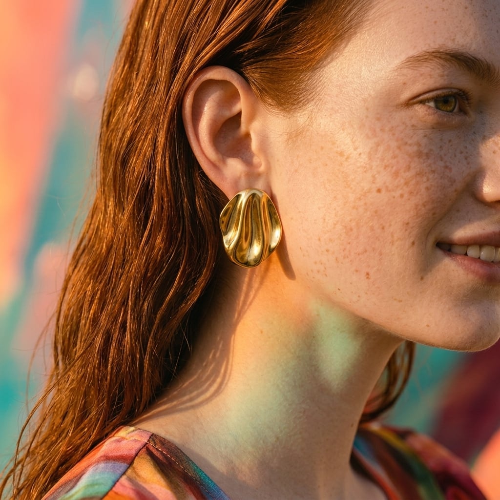 Boucles d'oreilles à clous bombées texture froissée en acier inoxydable porté | Bloom × Blaze