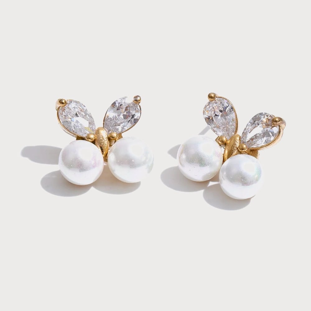 Puces d'oreilles papillon en acier inoxydable et zircone cubique — coloris Doré | Bloom × Blaze