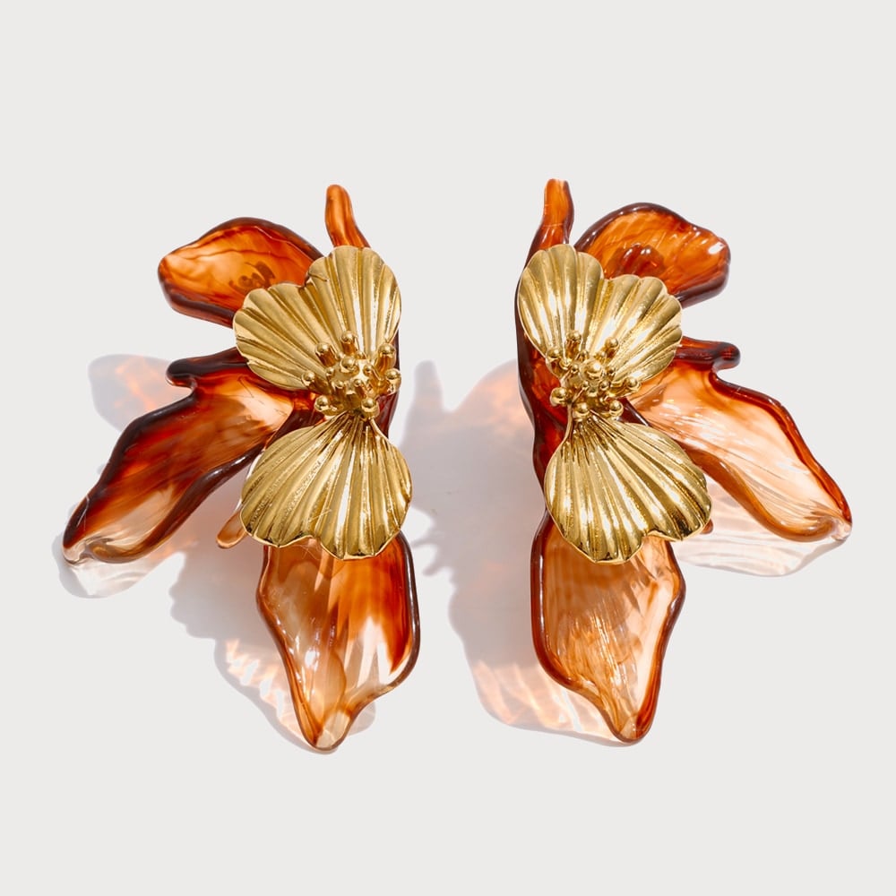 Boucles d'oreilles clous fleur en acier inoxydable doré et résine | Bloom × Blaze
