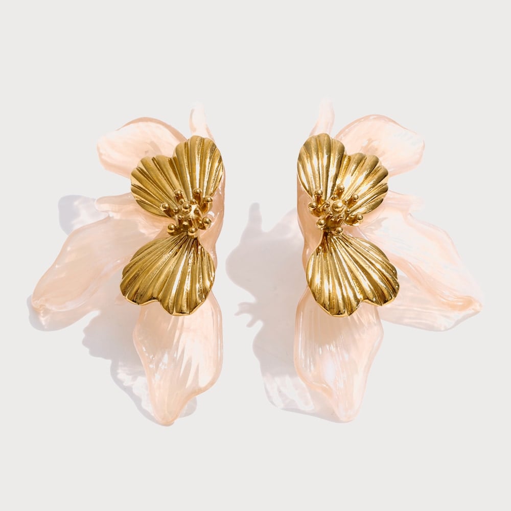 Boucles d'oreilles clous fleur en acier inoxydable doré et résine | Bloom × Blaze
