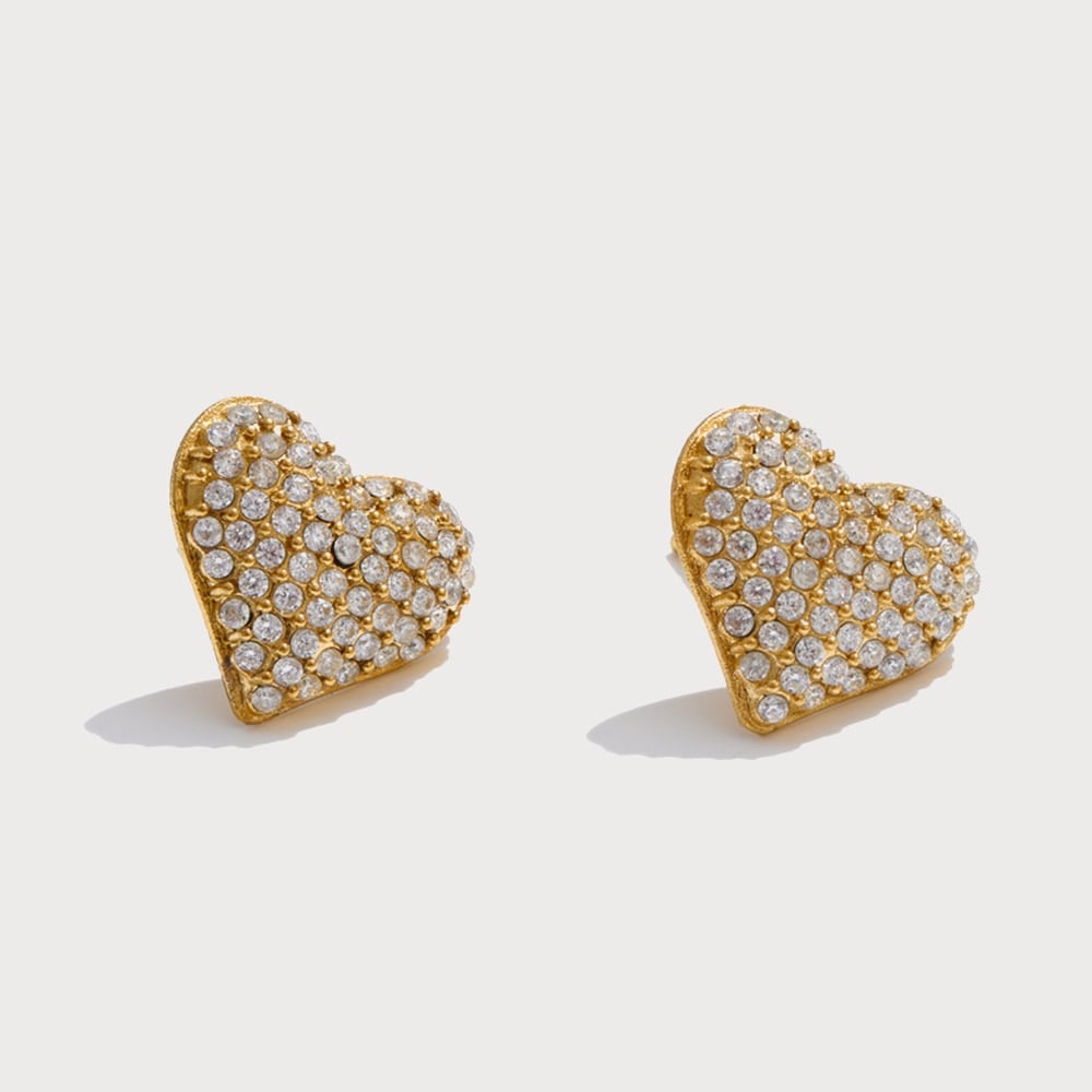 Boucles d'oreilles cœur pavé en acier inoxydable et zircone | Bloom × Blaze