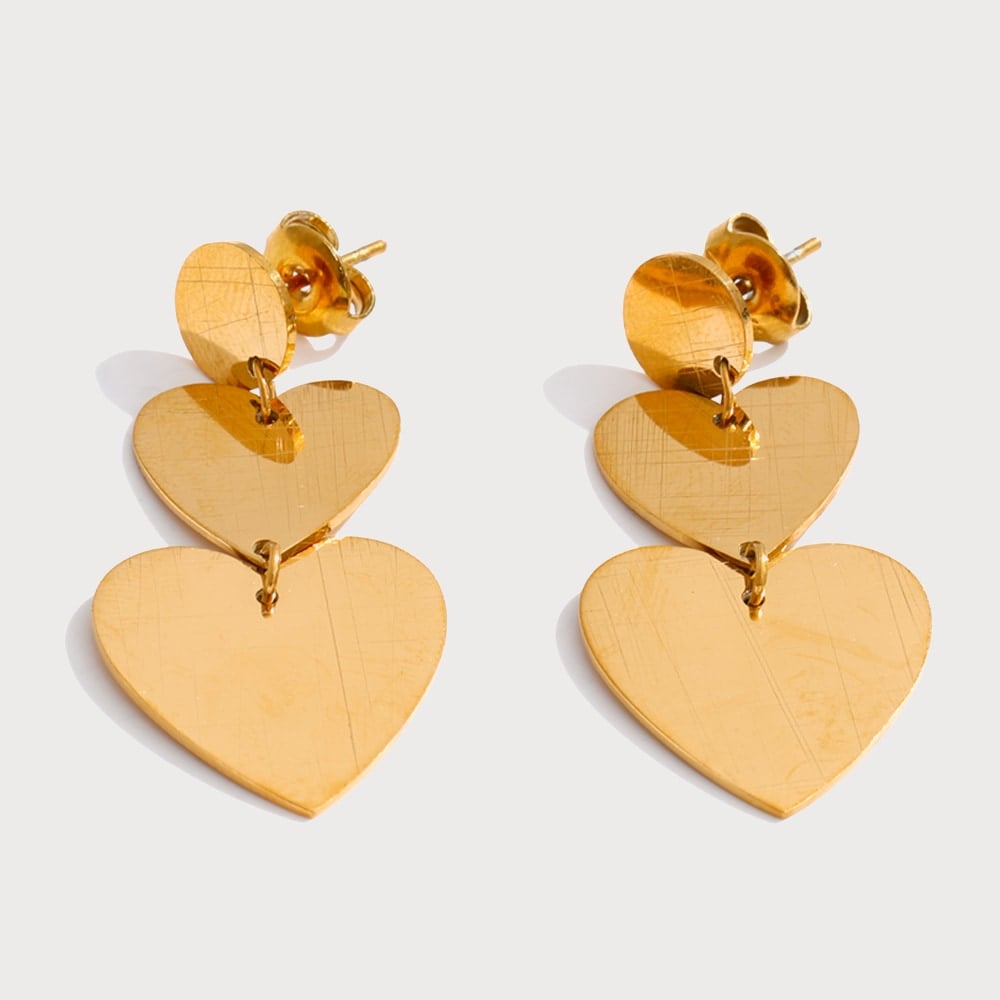 Boucles d'oreilles pendantes double cœur en acier inoxydable | Bloom × Blaze