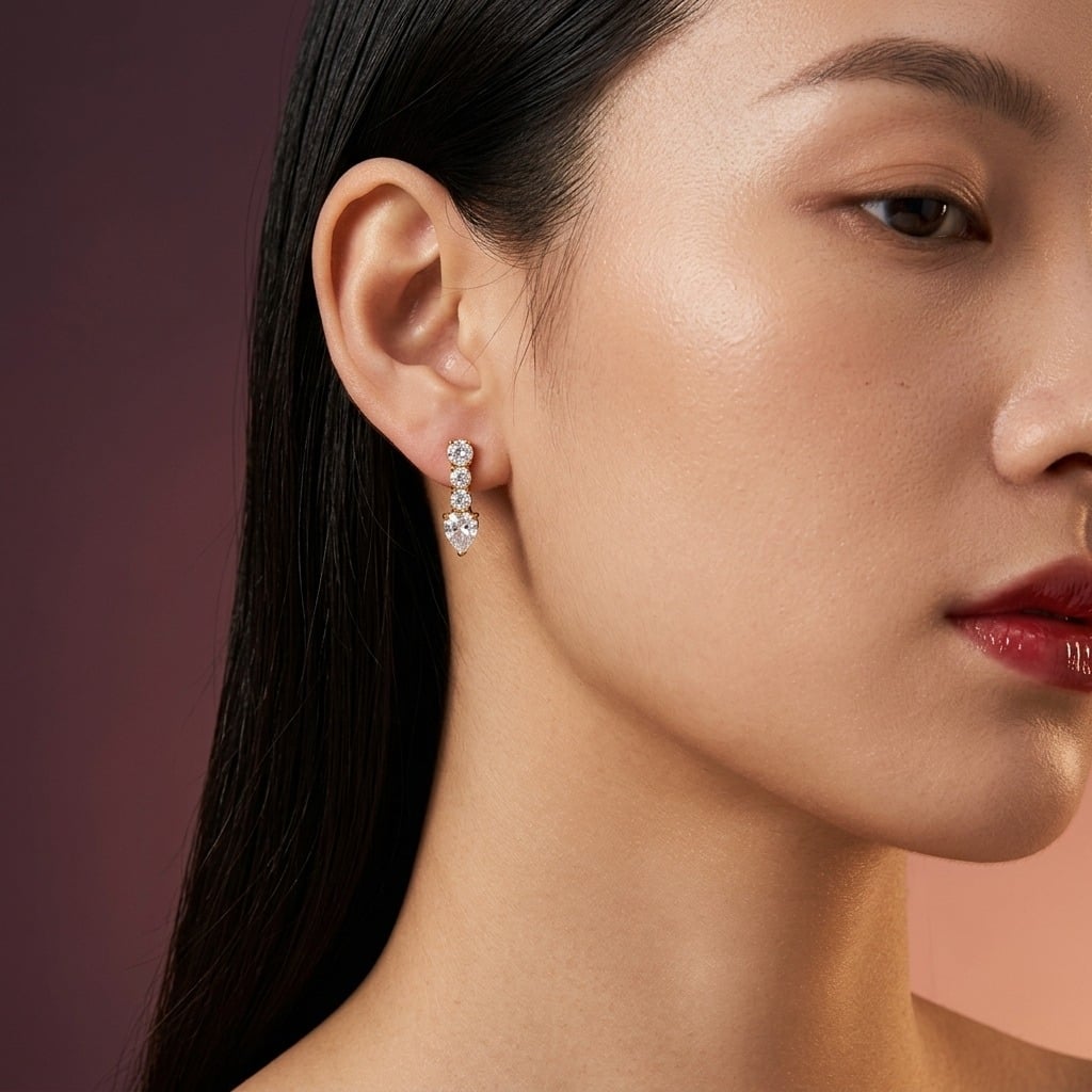 Boucles d'oreilles clous alignées de zircones en acier inoxydable doré porté | Bloom × Blaze