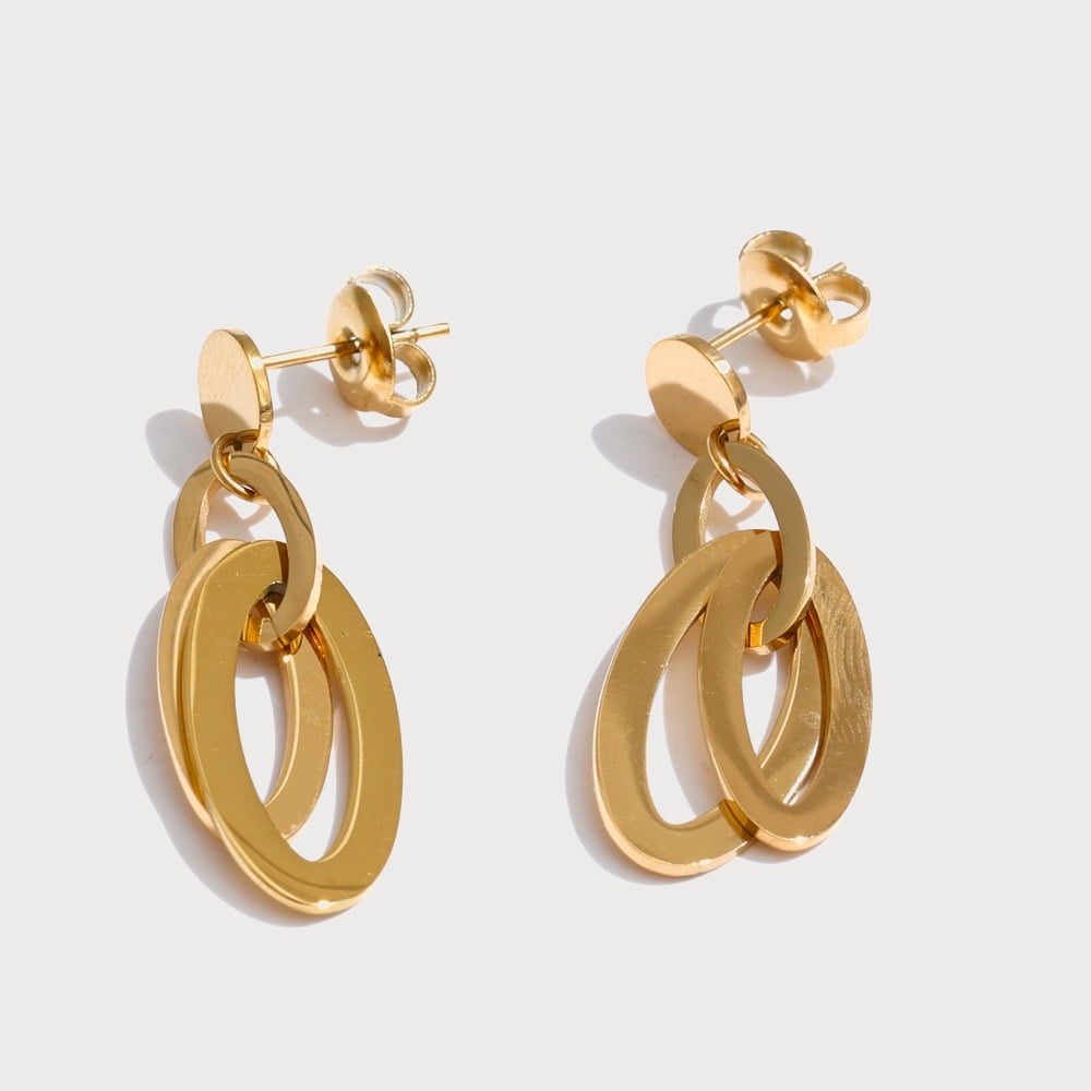 Boucles d'oreilles pendantes anneaux ovales entrelacés en acier inoxydable | Bloom × Blaze