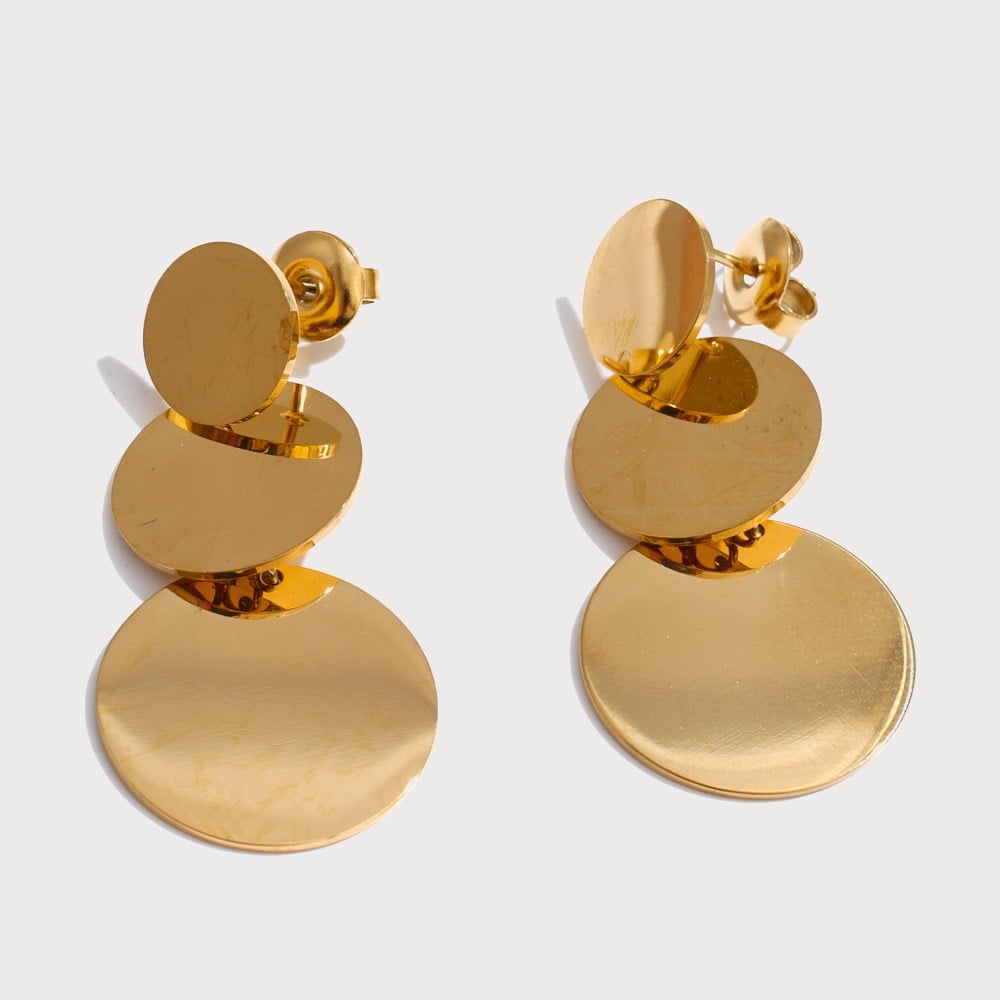 Boucles d'oreilles pendantes à pastilles rondes en acier inoxydable | Bloom × Blaze