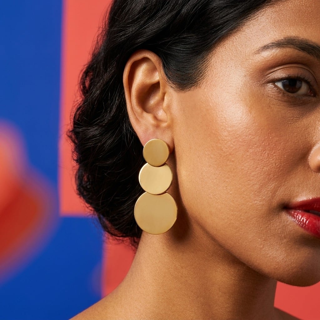 Boucles d'oreilles pendantes à pastilles rondes en acier inoxydable porté | Bloom × Blaze