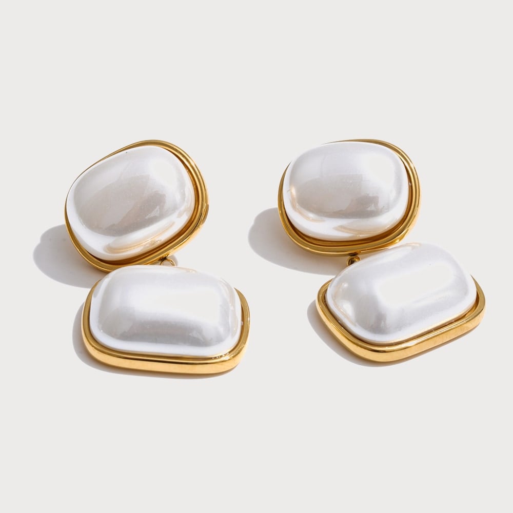 Boucles d'oreilles pendantes à cabochons perle de synthèse en acier inoxydable | Bloom × Blaze